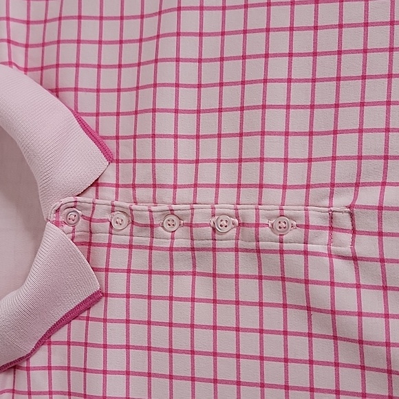 Lands' End Women's Pink Check 1/4 Button 100% Cotton Short Sleeve Top,  S - Picture 4 of 9